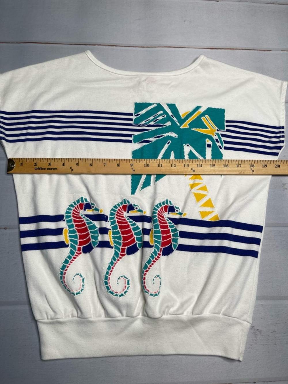 Vintage Seahorse Shirt S Jane Colby Dolman Tee Top Palm Tree Stripes Nautical - Picture 7 of 10